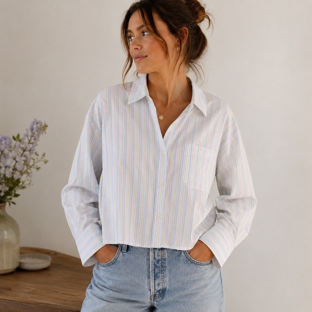 Djerf Avenue Boxy Oversized XS Shirt Pastel Stripe‎ Organic Cotton Button Up